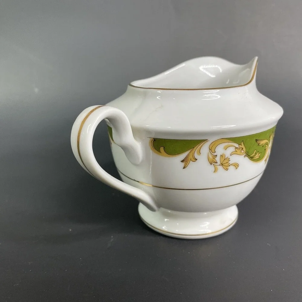 Vintage Style House Fine China‎ Kimberly Creamer & Sugar Bowl Green & Gold